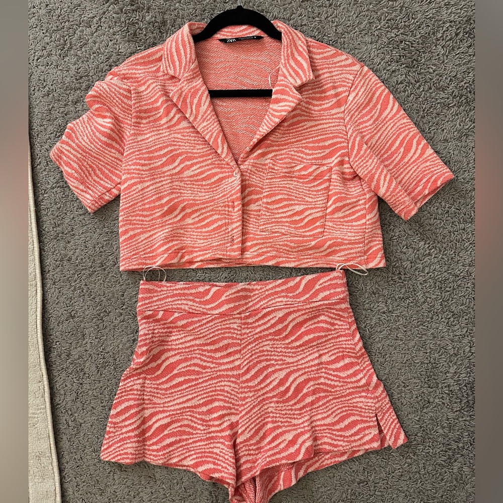 Pink and White Zebra Print Crop Top and Skirt Set